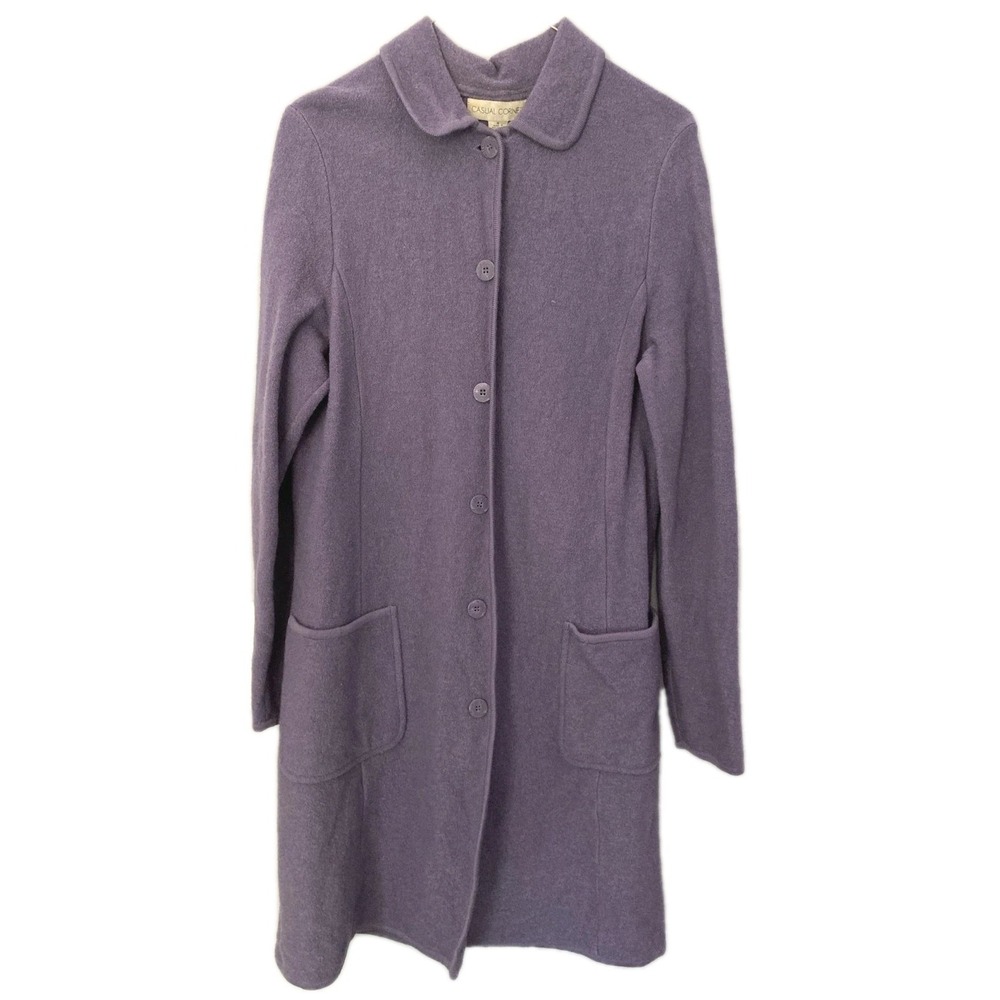 Vtg Casual Corner Coat Womens M Purple 100% Wool Button Up Patch Pockets EUC